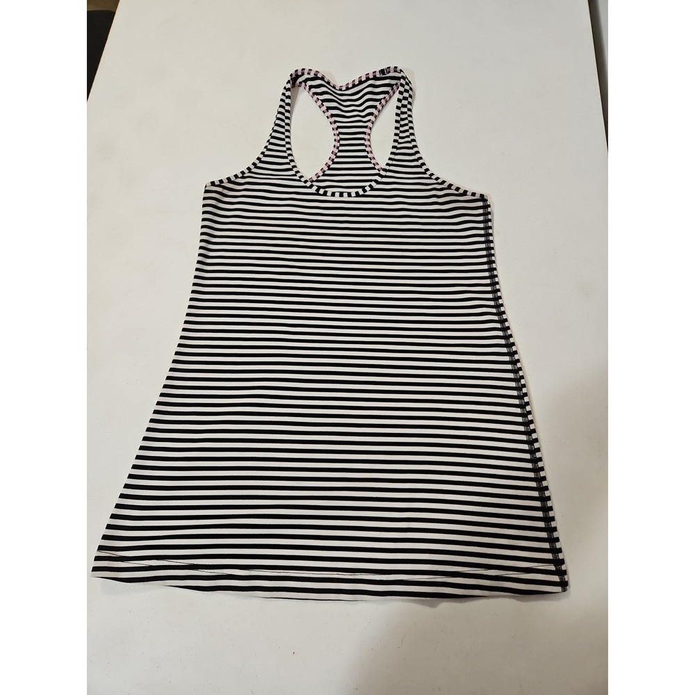 LULULEMON‎ BLACK/WHITE STRIPED RACERBACK TANK TOP P-P Is 15" (L47